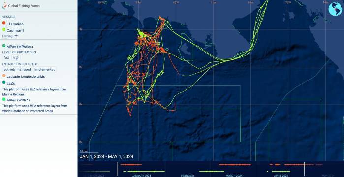 Búsqueda en el portal Global Fishing Watch.
