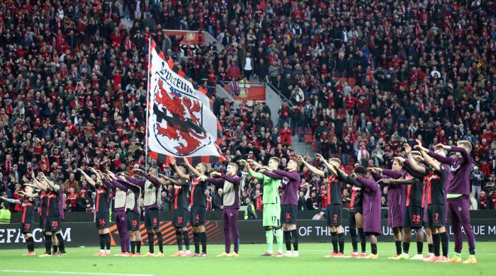 Jugadores del Bayer Leverkusen celebrando su triunfo ante el West Ham.