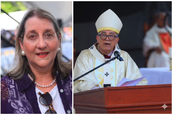 La nueva defensora del pueblo, Ángela Russo y el monseñor José Domingo Ulloa.