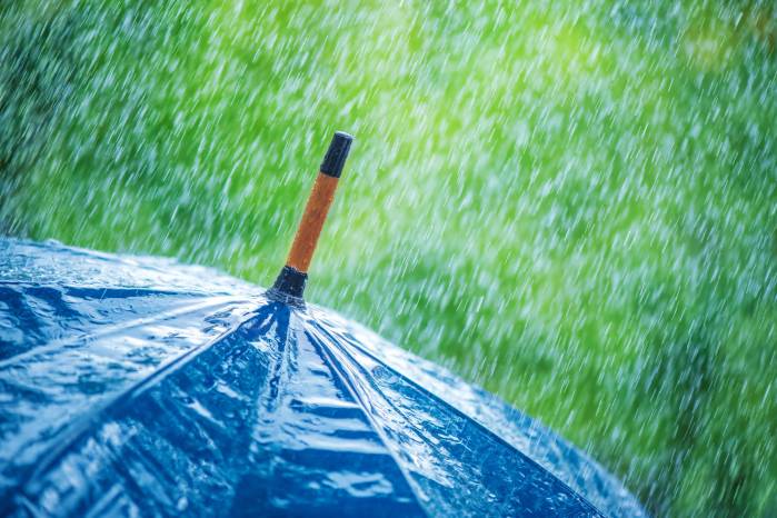 umbrella and rain drops closeup