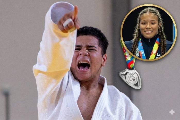 Adrián Holguín celebra su bronce en judo (-81 kg), mientras Mía Arrocha conquista plata en lucha (57 kg) en Panamá 2026.