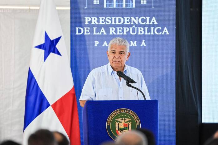 José Raúl Mulino, presidente de la República este jueves 14 de mayo de 2026, durante la inauguración del Anillo Hidráulico de Panamá Norte en Guarumal, corregimiento de Caimitillo.