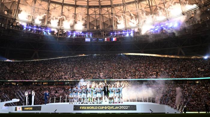 La selección de Argentina celebrando su título de la Copa del Mundo.
