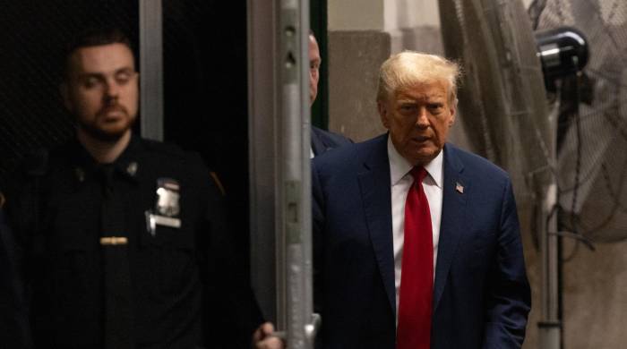 El expresidente estadounidense Donald Trump llega al tribunal penal de Manhattan en Nueva York, Estados Unidos, este 25 de abril de 2024.