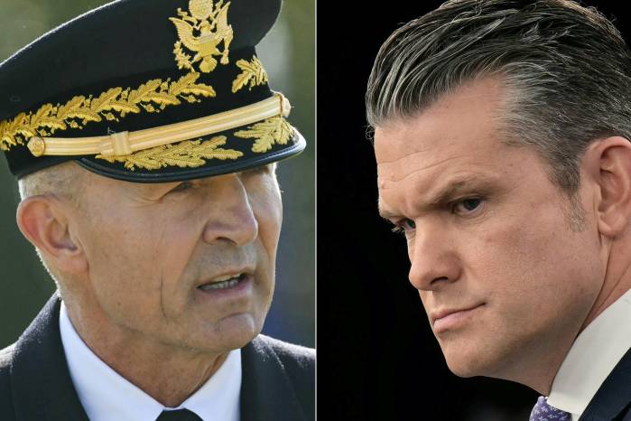 Estas imágenes muestran al jefe del Estado Mayor del Ejército de Estados Unidos, el general Randy George (izq.), en Washington, D. C., el 19 de septiembre de 2025, y al secretario de Defensa de Estados Unidos, Pete Hegseth.