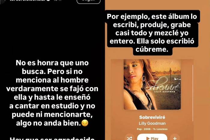 El integrante de la agrupación musical reclamó a Lilly Goodman el reconocimiento por la producción de vario de sus éxitos musicales. Todas las publicaciones fueron eliminadas horas despúes.