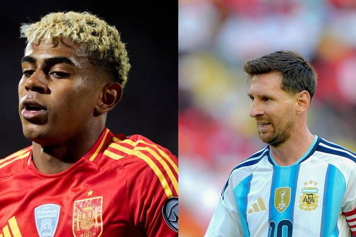 Los futbolistas Lamine Yamal (izq.) y Lionel Messi.