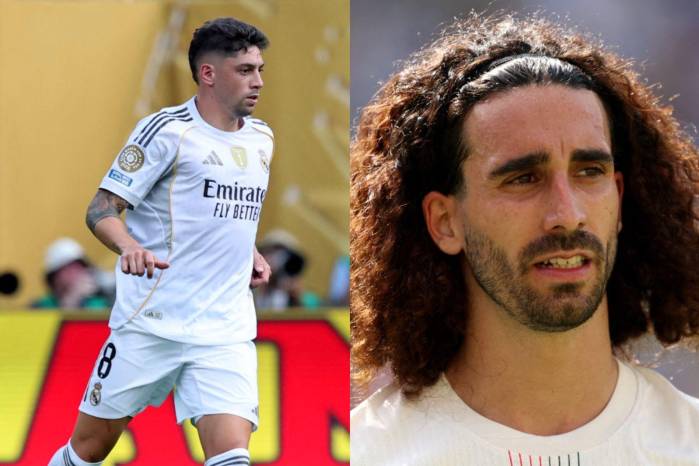 Los futbolistas Federico Valverde (izq.) del Real Madrid y Marc Cucurella del Chelsea.