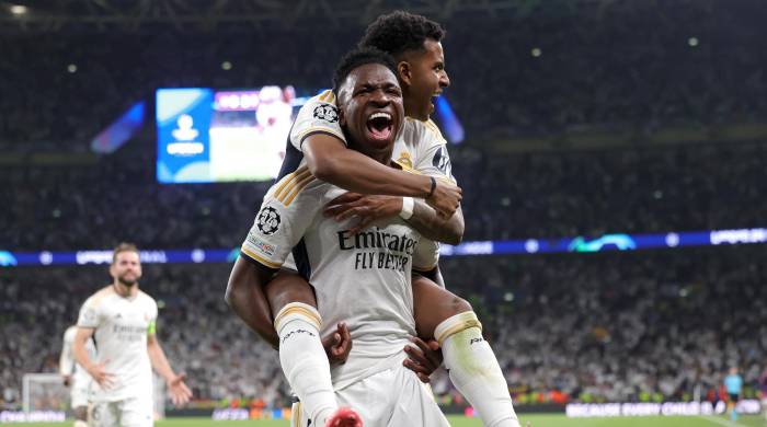 Vinicius celebró con Rodrigo el resultado del partido.