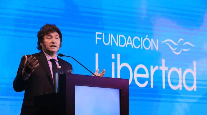 El presidente de Argentina, Javier Milei, durante la 'Cena de la Libertad', organizada por la libertaria Fundación Libertad, este miércoles en Rosario, Argentina.