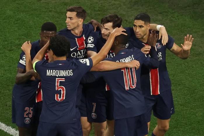 Jugadores del PSG celebrando uno de los goles sobre el Inter de Milán.
