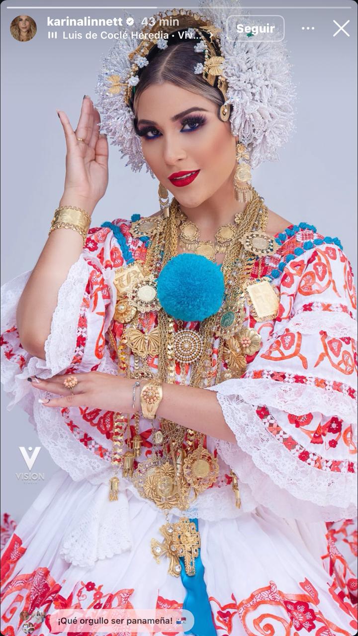 Karina Linnett, vestida de pollera.