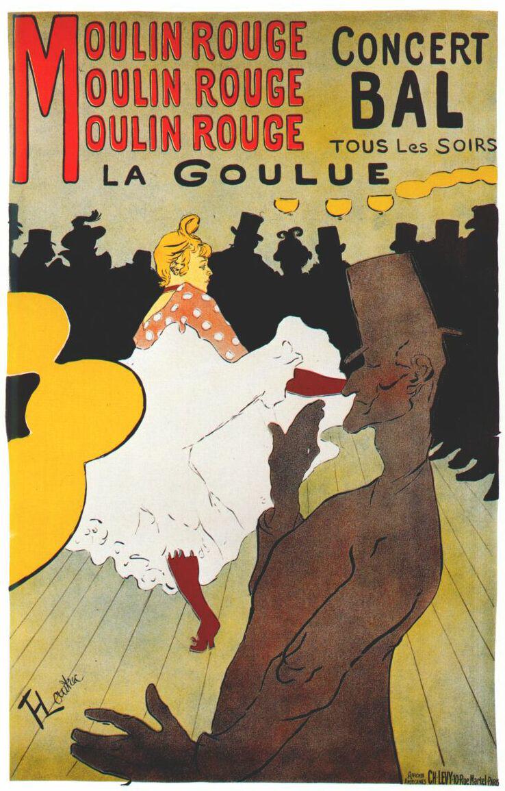La cultura del cabaret representada en el Moulin Rouge de París.