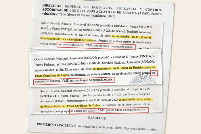 Barcos de pequeña escala detectados en la Cordillera de Coiba no fueron sancionados, la falta de monitor (VMS) y la certeza de su ubicación lo impidieron