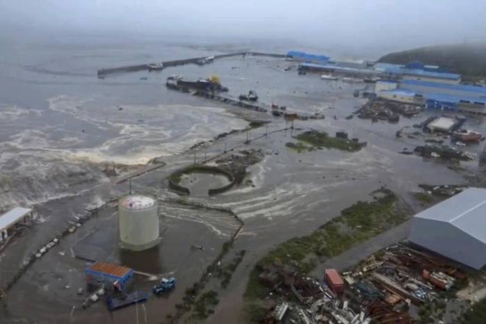 Imagen tomada de un vídeo facilitado por el Centro Geofísico de la Academia de Ciencias de Rusia muestra una zona inundada en Severo-Kurilsk, región de Sajalín, Rusia, el 30 de julio de 2025.