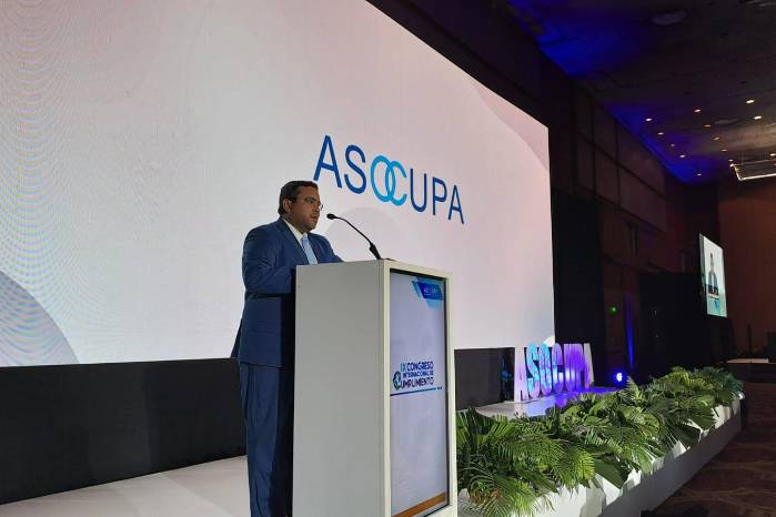 Gabriel Quintero, presidente de Asocupa, durante el acto de inauguración del Congreso Internacional de Cumplimiento 2024, que se realiza en ciudad de Panamá.