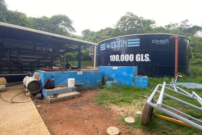 El tanque de almacenamiento de agua de la ATP y operado por el Idaan en la isla Taboga donde se benefician 1,600 residentes.