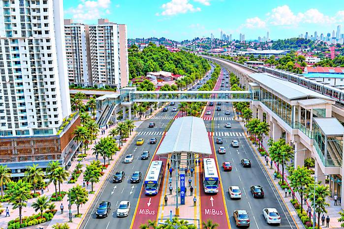 Imagen ilustrativa modificada con inteligencia artificial en el entorno Estación El Bosque. Representa una interpretación de la estación de metro y propuesta conceptual de carriles exclusivos para autobuses. No corresponde a un diseño oficial del proyecto.