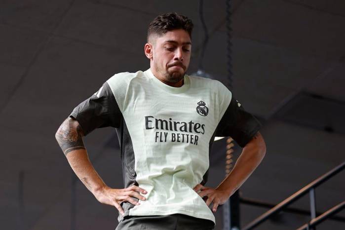 Fede Valverde durante el regreso a los entrenamientos del Real Madrid en Valdebebas.