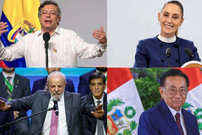 En el sentido de las manecillas del reloj: Gustavo Petro, Claudia Sheinbaum, Luiz Inácio ‘Lula’ da Silva y José María Balcázar.