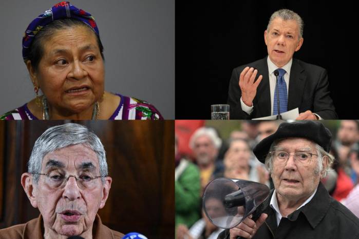 Los premios latinoamericanos de la Paz Rigoberta Menchú, Juan Manuel Santos, Óscar Arias y Adolfo Pérez Esquivel.