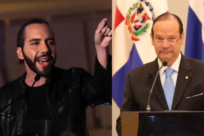 El presidente de El Salvador, Nayib Bukele y el canciller Javier Martínez Acha.