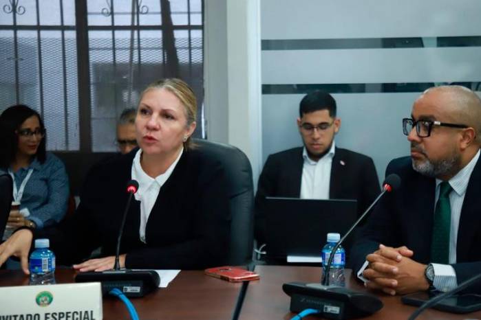 La ministra Dinoska Montalvo durante su comparecencia ante la Comisión de Presupuesto de la Asamblea Nacional.