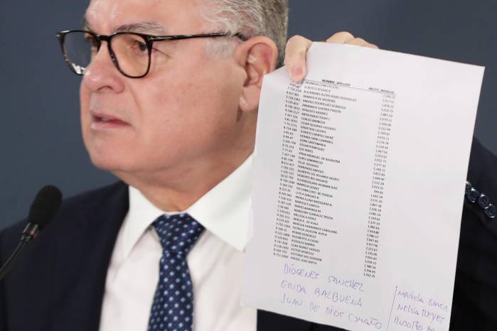 Los nombres de Diógenes Sánchez y Nelva Reyes fueron agregados con pluma al final de la lista.