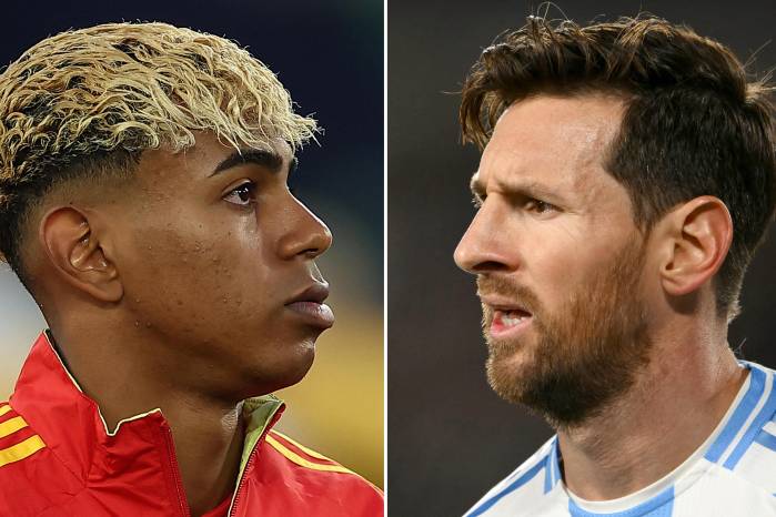 Los futbolistas Lamine Yamal (izq.) y Lionel Messi.
