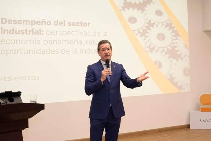 Rosme Jurado, presidente del Sindicato de Industriales de Panamá (SIP) este 24 de febrero durante la presentación del informe económico sobre el desempeño del sector industrial en 2025.