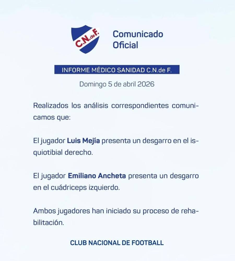 Parte médico sobre la lesión de Luis Mejía.