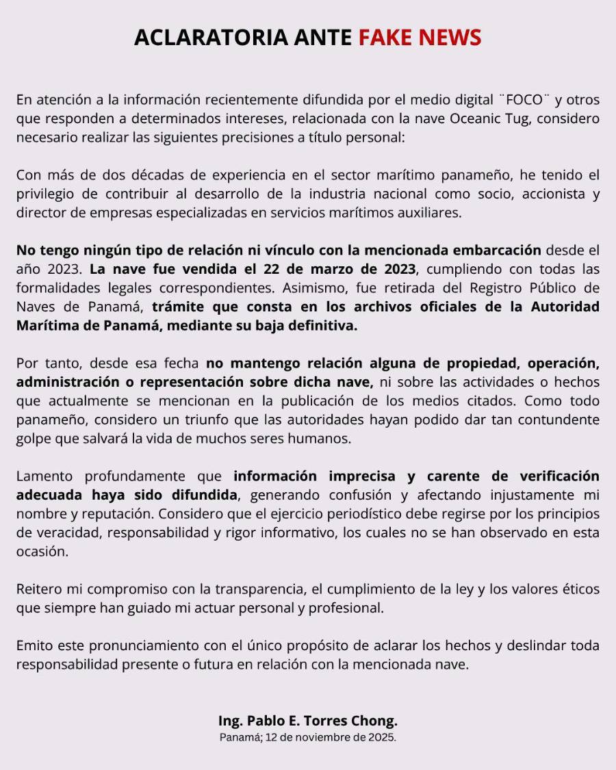 Pablo Torres deja su puesto como directivo de la Cámara Marítima de Panamá