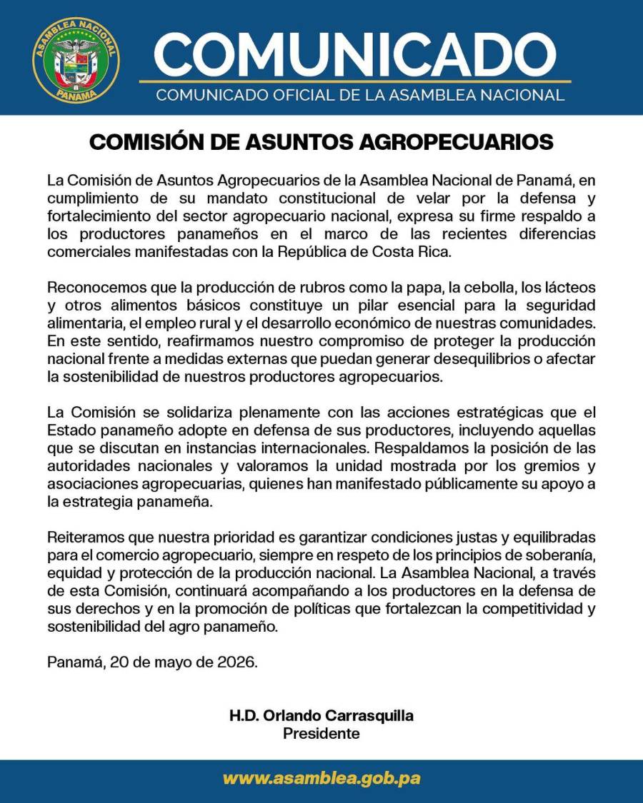 Comunicado de prensa de la Asamblea Nacional.