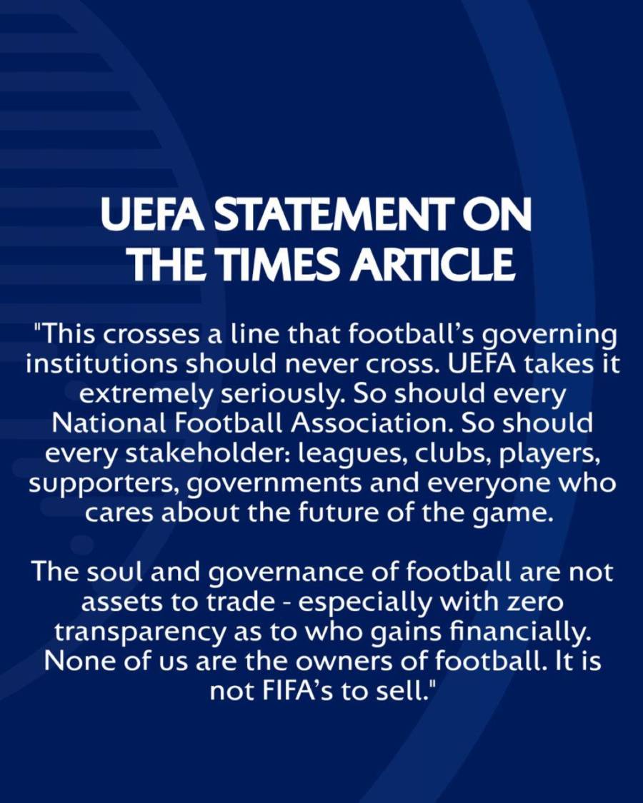 UEFA acusa a la FIFA de negociar la gobernanza del fútbol sin transparencia