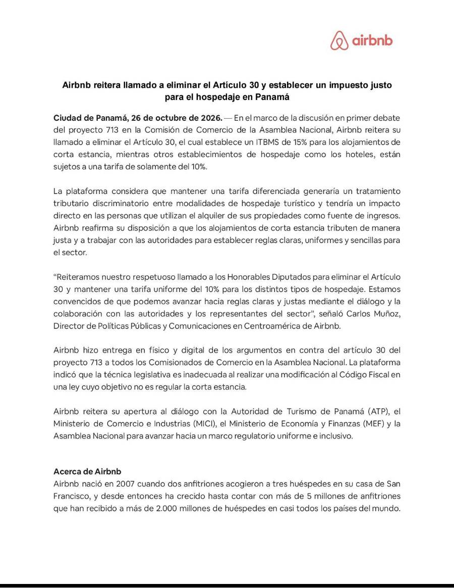 Comunicado de Airbnb.