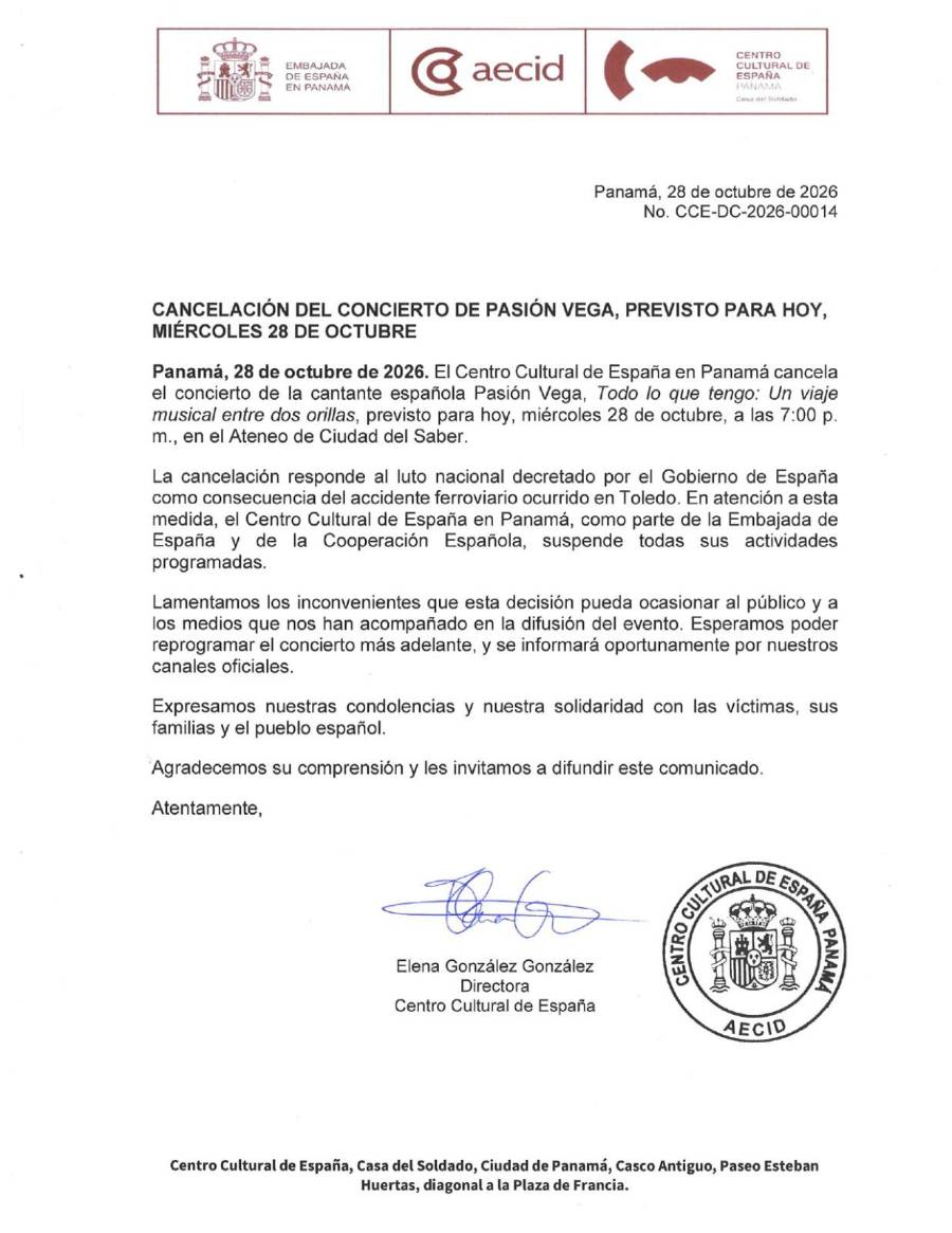 Cancelan la presentación de Pasión Vega en Panamá tras accidente ferroviario en España