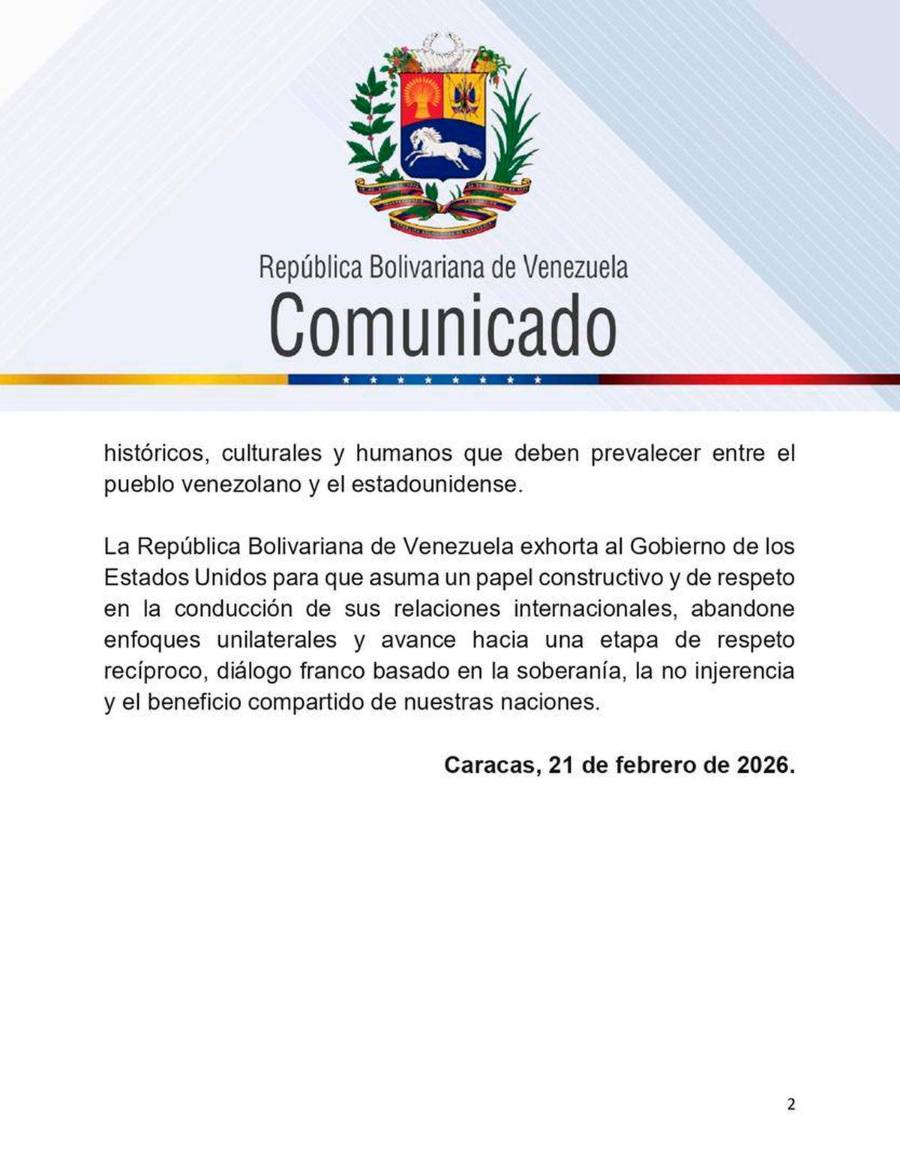 Venezuela condena renovación de emergencia de Estados Unidos tras operación política