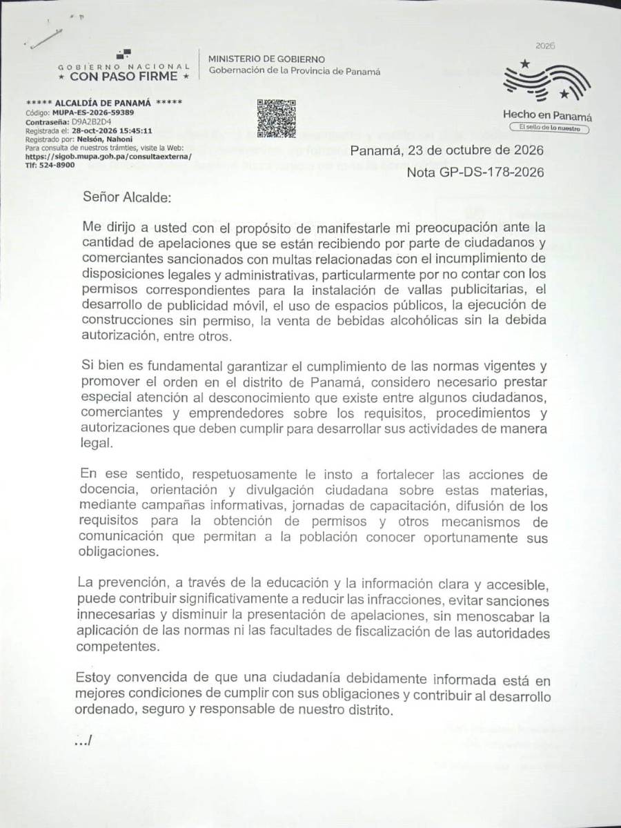 Gobernadora Mayín Correa pide al alcalde Mizrachi reforzar la orientación sobre permisos y multas