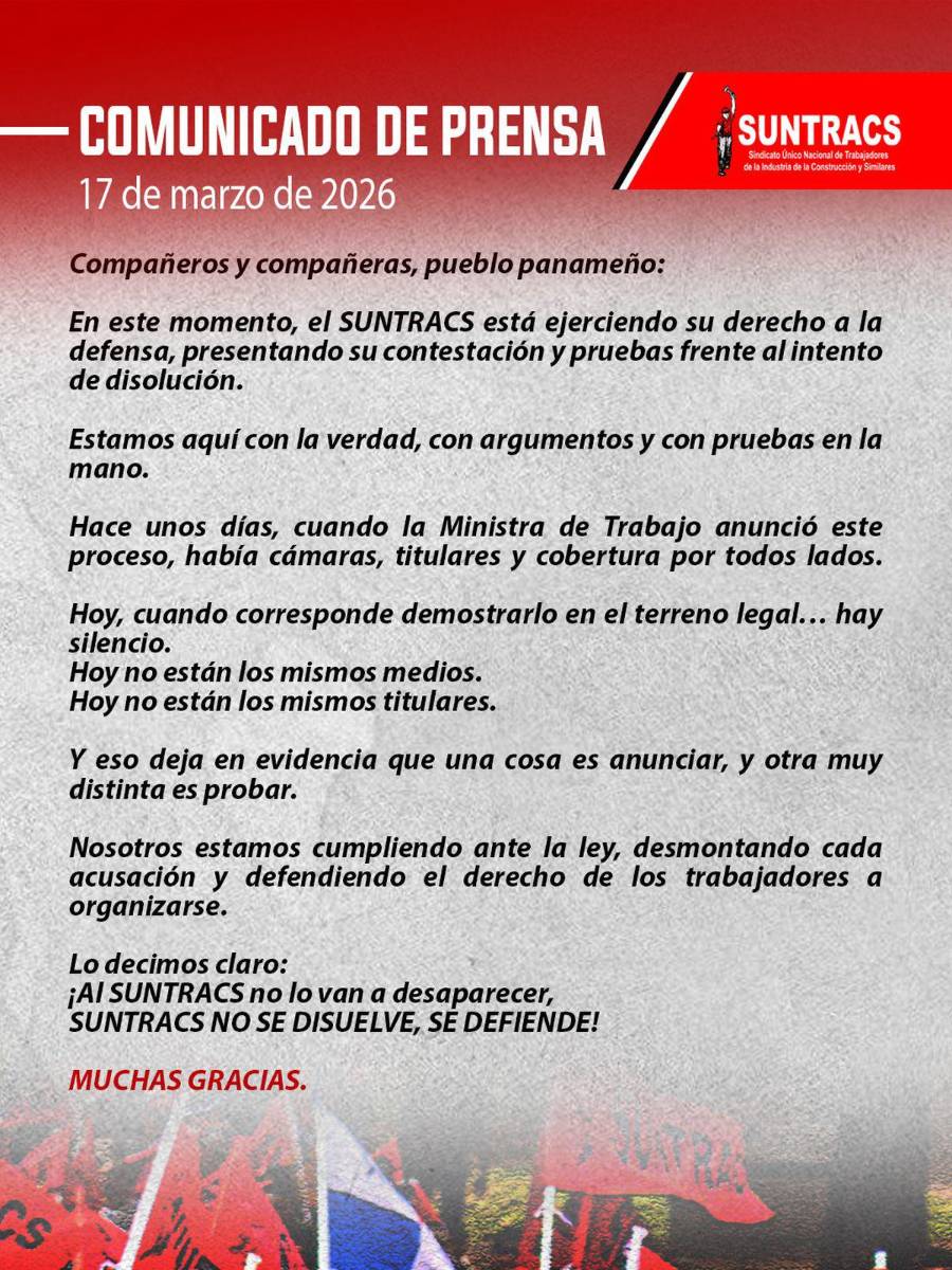 Tensión sindical: Suntracs encara demanda de disolución en Panamá