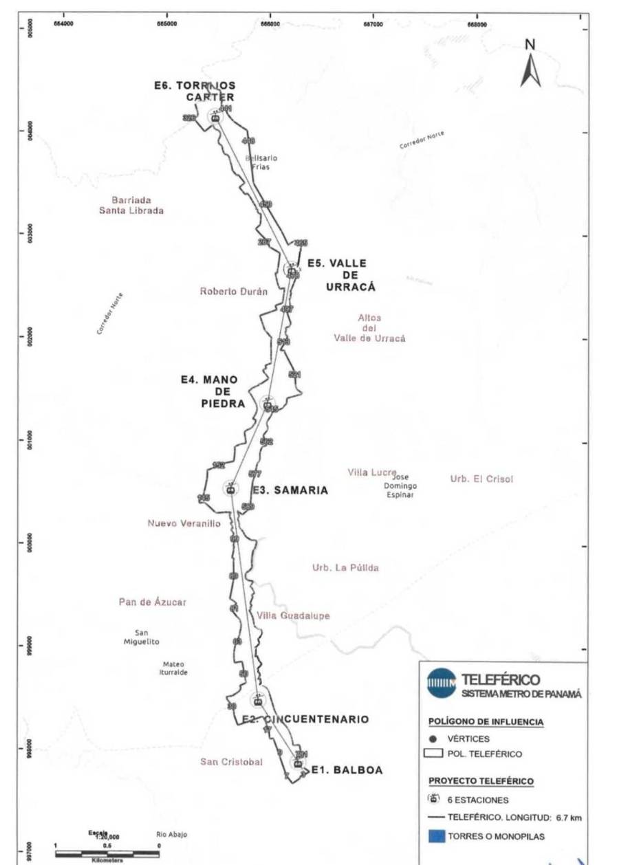 Mapa de polígono de influencia para la construcción del Teleférico del Metro.