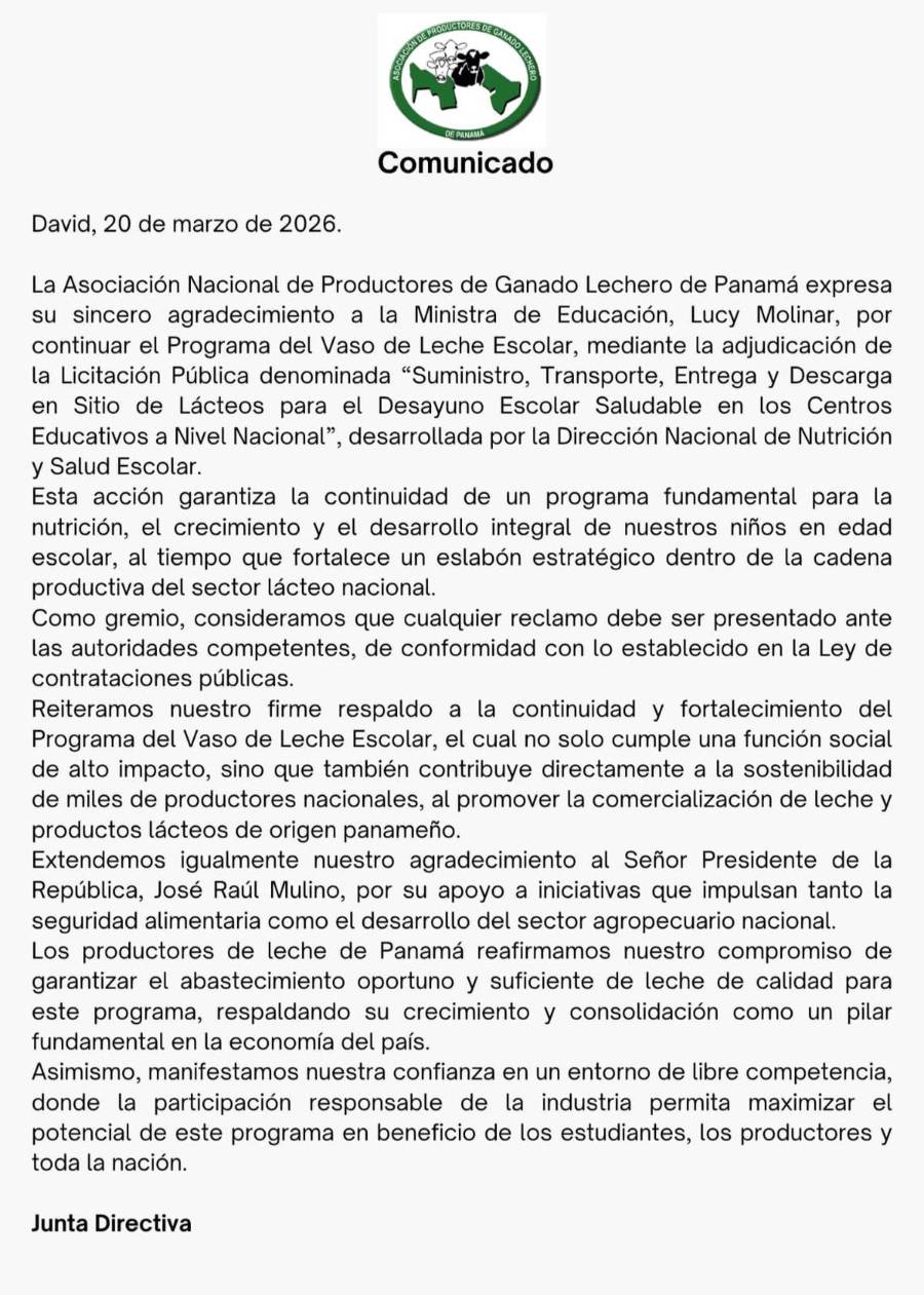 Aprogalpa apoya licitación de Meduca para desayuno escolar en Panamá