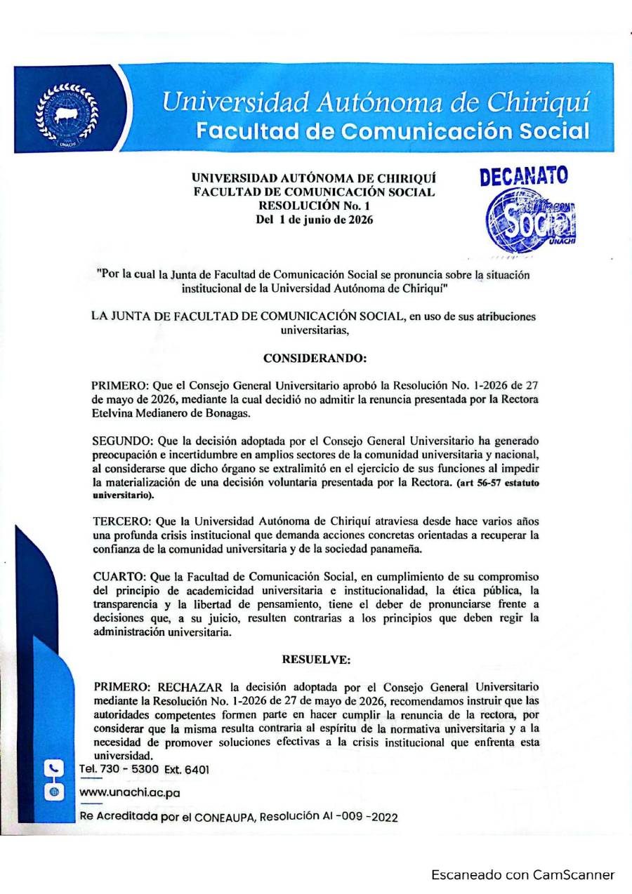 Facultad de la Unachi rechaza decisión del Consejo y pide salida de autoridades