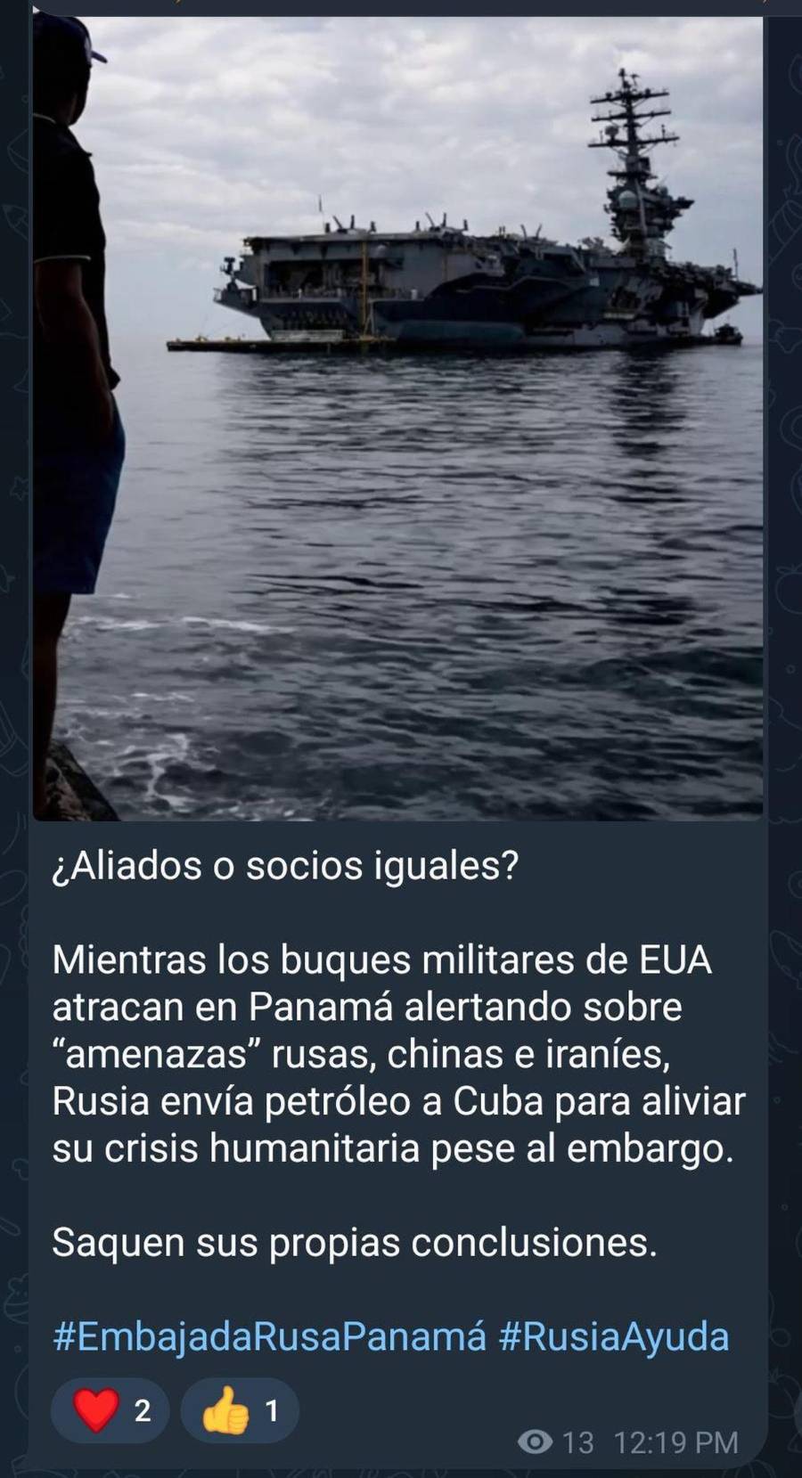 Mensaje de la Embajada de Rusia en Panamá.
