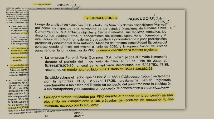 Auditoría de la Contraloría General de la República, efectuada en 2020 y que concluyó que Panamá Ports cumplió con su contrato.