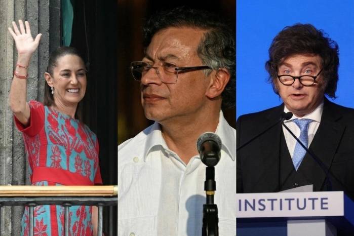 Juan Orlando Hernández, Claudia Sheinbaum, Gustavo Petro y Javier Milei.