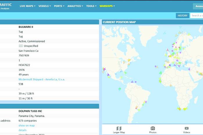 La nave aparece registrada a nombre de Dolphin Tugs, sociedad presidida por Pablo Torres quien asegura que la información está desactualizada.