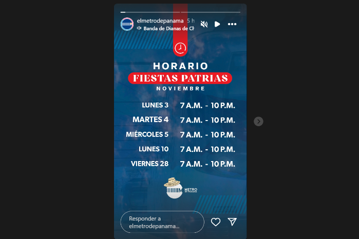 Horarios especiales del Metro de Panamá